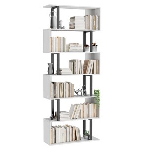 Aoibox 6 Tier S Shaped Geometric Bookcase Modern Wood Freestanding Tall Storage Display Shelves White for Living Room Bedroom - 1 of 4