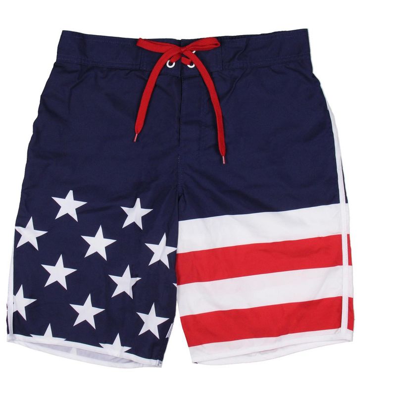 USA Men's Patriotic Red White Blue American Flag Swim Trunks Board Shorts, 2 of 7