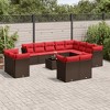 vidaXL 13 Piece Patio Sofa Set with Cushions Brown and Red - With Table - 2 of 4