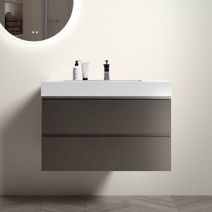 FAMYYT 36 in. Single Sink Floating Gray Bath Vanity with White Ceramic Top (Assembled), Handle-Free - 1 of 4