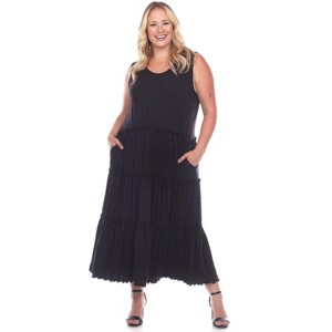 Women's Plus Size Scoop Neck Tiered Midi Dress - White Mark - 1 of 3