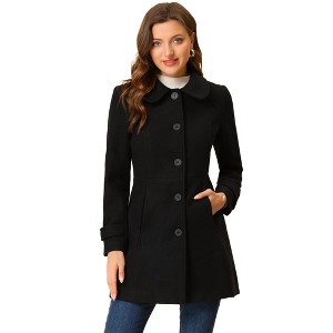 Allegra K Women's Peter Pan Collar Single Breasted Outwear Winter Buttoned Long Coat - 1 of 4