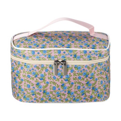 Unique Bargains Portable Peony Cosmetic Bag Blue Pink 1 Pc