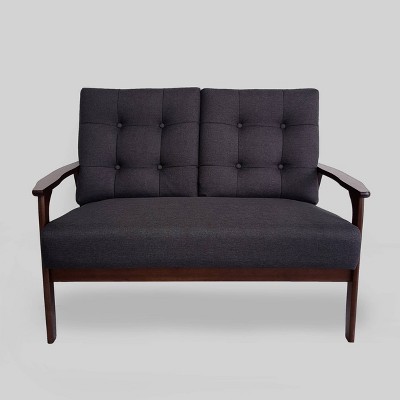 Duluth Mid Century Tufted Loveseat Black - Christopher Knight Home: 40" Width, Rubberwood Frame, Polyester Upholstery
