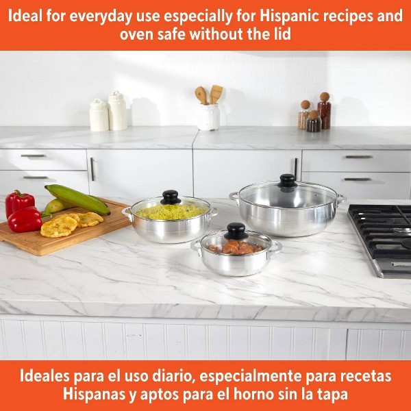 Juego de 3 Calderos Básicos IMUSA con Tapa de Vidrio: Utensilios de Aluminio, 6 Piezas, Compatibles con Eléctrica y Gas, Lavar a Mano 7