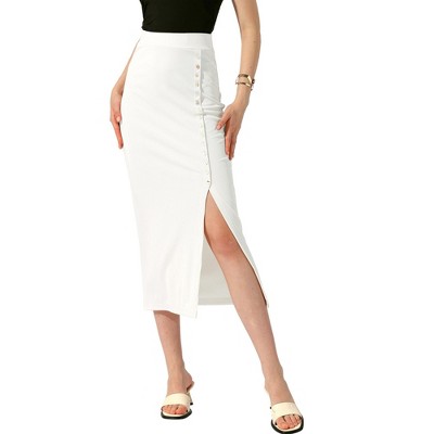 Allegra K Women's Casual Side Split Slit Ribbed Knit Bodycon Basic Midi Pencil Skirts