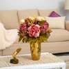 Nearly Natural 19-in Peony Artificial Arrangement in Gold Vase - 4 of 4