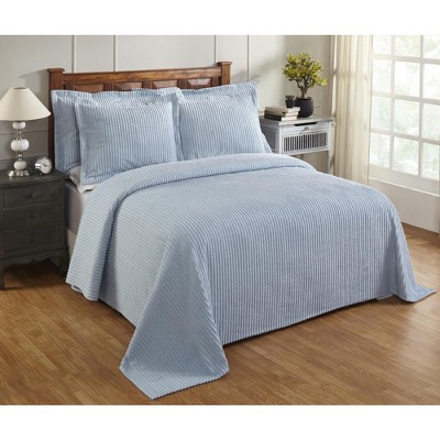 King Jullian Collection 100% Cotton Tufted Unique Luxurious Bold Stripes Design Bedspread Blue - Better Trends
