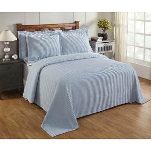 King Jullian Collection 100% Cotton Tufted Unique Luxurious Bold Stripes Design Bedspread Blue - Better Trends - 1 of 3