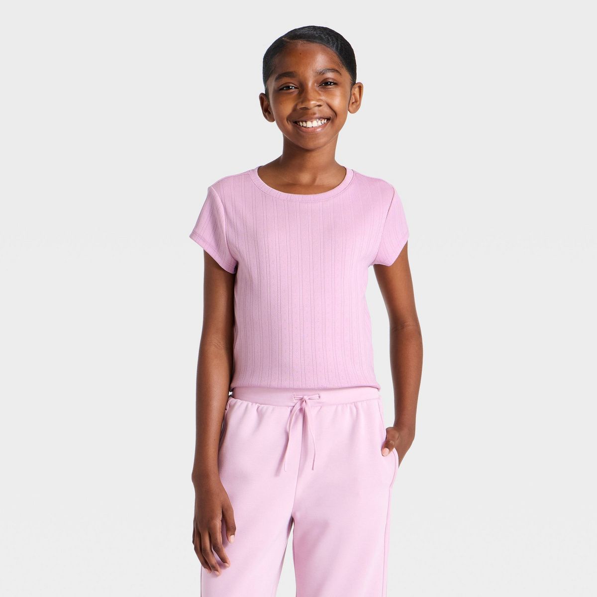 Girls' Short Sleeve Pointelle Active T-Shirt - All In Motion™ - thumbnail 4