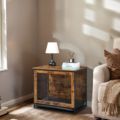FCH Disassembled and Assembled, Rotten Wood Color, Melamine-coated Particleboard, Double-door, with Tray and Cushion, Cat and Dog Cage Side Table