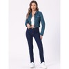 INSPIRE CHIC Women's Casual Faux Suede Notched Collar Button Up Cropped Jacket with Pockets - 3 of 4