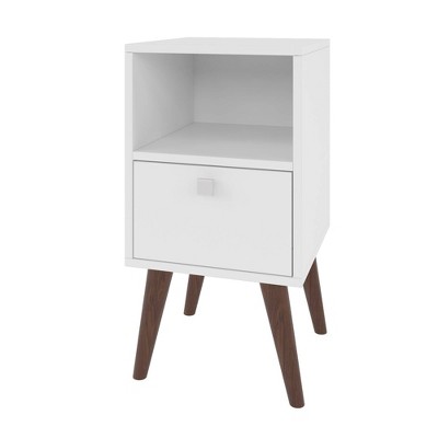 Image of Abisko Side Table White - Manhattan Comfort: Modern Bedroom & Living Room Corner Table with Drawer & Shelf