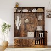 78.7" Tall Hall Tree with Bench and Shoe Storage, Modern Wood Entryway Bench with Coat Rack, 4 Hanging Hooks, 3 Open Compartments for Hallway, Black - 2 of 4