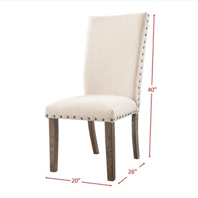 Rustic Cream Linen Upholstered Side Chair with Smokey Walnut Legs