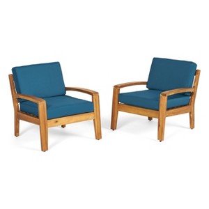 Christopher Knight Home Parma Outdoor Acacia Wood Club Chairs with Water-Resistant Cushions (Set of 2) - 1 of 4