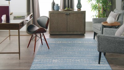 Light Blue Ivory Geometric 8' x 10' Synthetic Area Rug