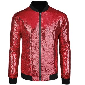 INSPIRE CHIC Men's Party Disco Club Sequins Bomber Jacket - 1 of 4