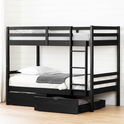 Matte Black Twin Bunk Bed with Pine Frame and Storage Drawers