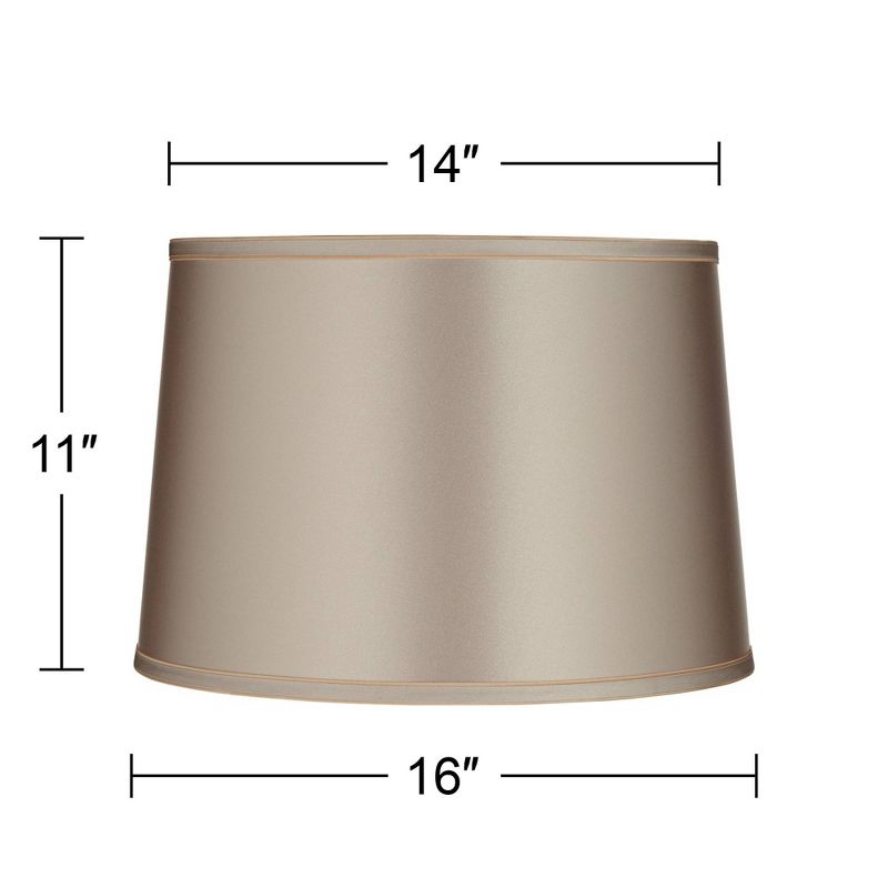 Springcrest Sydnee 14" Top x 16" Bottom x 11" High x 11" Slant Lamp Shade Replacement Medium Taupe Satin with Trim Drum Modern Spider Harp Finial, 4 of 8