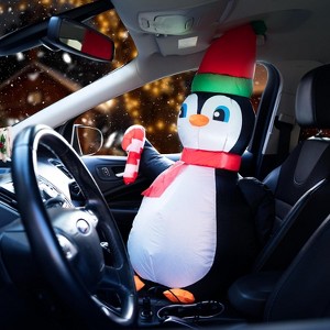 Zone Tech Christmas Penguin Blow-Up Décor for Cars - Vehicle Buddy Inflatable with 12V Car Blower Plug LED Lights Decoration - 1 of 4
