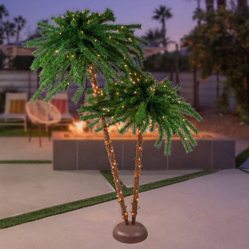 Northlight 6' Pre-Lit Dual Artificial Tropical Outdoor Patio Palm Trees - Clear Lights, 2 of 6
