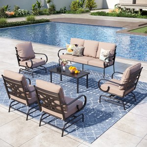 Captiva Designs 6pc Extra Large Metal Outdoor Patio Conversation Set with Rocking Pattern-back Chairs and Coffee Table - 1 of 4