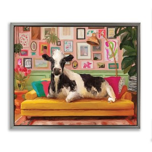 Stupell Industries Cow in Whimsical Maximalist House Black Framed Floater Canvas Wall Art - 1 of 4