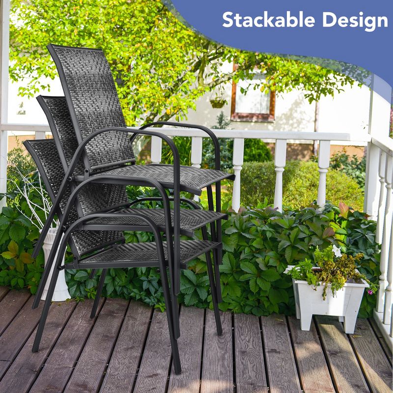 Tangkula 6PCS Outdoor PE Wicker Stacking Dining Chairs Patio Arm Chairs, 5 of 10