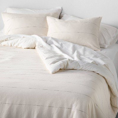 2pc Twin Thin Stripe Duvet & Sham Set Sour Cream/Railroad Gray - Hearth & Hand™ with Magnolia