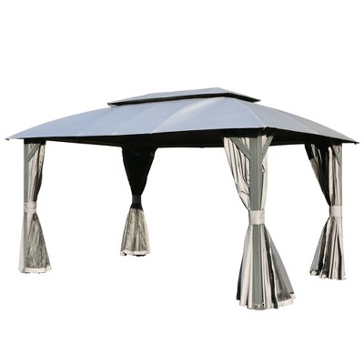 Gloweer 10x14FT Outdoor Gazebo with Double Roofs, Privacy Curtains, Mosquito Nettings, Heavy Duty Metal Frame Party Tent