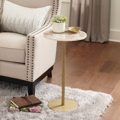 Rosie Round Rose Quartz and Brass Chairside Table