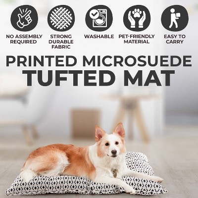 Ivory and Black Printed Microsuede Tufted Dog Mat