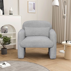 SKRAN Stylish and Minimalist Teddy Fleece Single Sofa Chair with Arms and Pillow, Armchair, Accent Chair for Living Room, Bedroom, Study,Grey - 1 of 4
