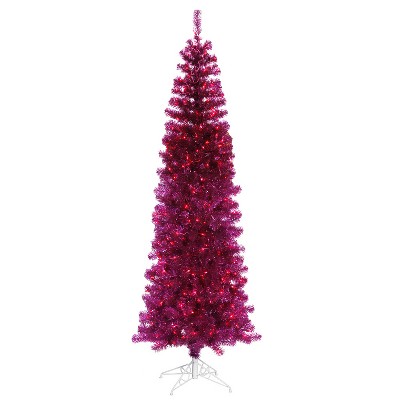 Vickerman 9' Prelit Artificial Christmas Tree Pencil Sparkling Pine - Pink Lights