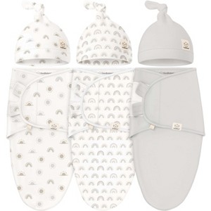 3-Pack Organic Baby Swaddle Sleep Sacks with Knot Hats, Newborn Baby Swaddles Wrap 0-3 Months, Ergonomic Wearable Blanket - 1 of 4