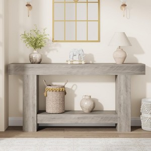 63" Console Table for Entryway, Entry Accent Table for Living Room, Long Console Table, Farmhouse Hallway Table with 2-Tier Storage Shelf - 1 of 4