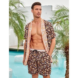 WhizMax Men's 2 Piece Shorts Floral Hawaiian Short Sleeve Cardigan and Beach Shorts Sets - 1 of 1