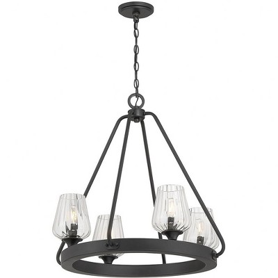 Carlton Matte Black 4-Light Chandelier with Ribbed Glass Shades