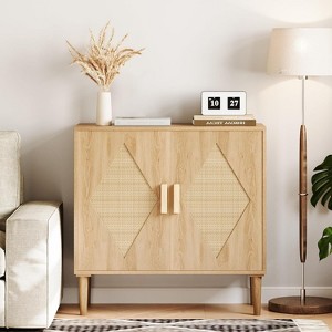 Buffet Cabinet with Storage, Storage Cabinet with 2 Rattan Decorated, Sideboard Cabinet - 1 of 4