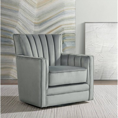 Contemporary Royale Gun Metal Velvet Swivel Accent Chair