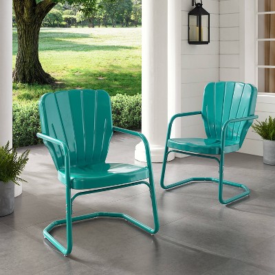 Turquoise Steel Retro Outdoor Dining Chair Set of 2