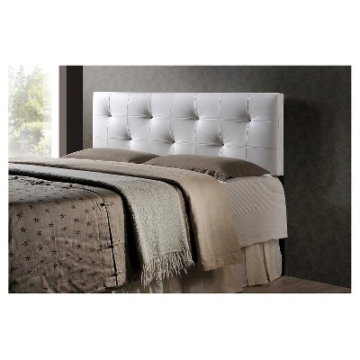 White Faux Leather Tufted Queen Headboard with Crystal Buttons