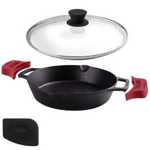 Cuisinel Cast Iron Skillet with Glass Lid - 10"-Inch Dual Handle Frying Pan + Pan Scraper + Silicone Handle Holder Covers - Pre-Seasoned. - 1 of 4