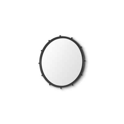 HomeRoots 25" Black Metal Beaded Round Framed Accent Mirror
