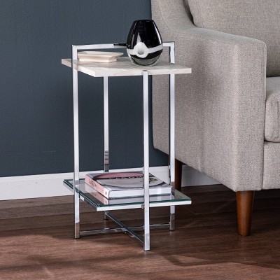 Svamvil Faux Marble Side Table Silver/White - Aiden Lane