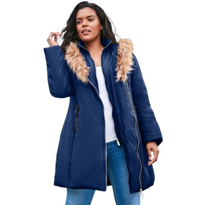 Roaman's Women's Plus Size Asymmetrical Double Layer Puffer Coat