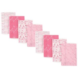 Luvable Friends Girls Cotton Poly Flannel Burp Cloths 8-Pack, Love, One Size - 1 of 1