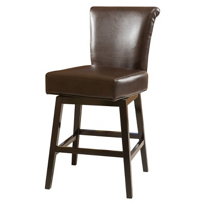 26.75" Tracy Bonded Leather Swivel Counter Height Barstool Brown - Christopher Knight Home