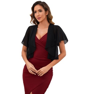 thumbnail image 2 of Women's Lightweight Short Sleeve Bolero Shrug – Open Front Cover-Up For Dresses 2 of 14